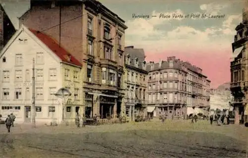 Ak Verviers Wallonien Lüttich, Cafe de la Bourse, Place Verte, Pont St-Laurent, historische St...