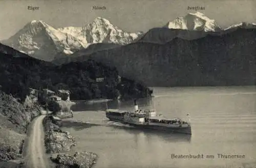 Ak Sigriswil Kanton Bern, Eiger, Mönch, Jungfrau, Beatenbucht am Thunersee