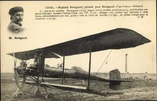 Ak Biplan Breguet, pilote par Breguet, Type Concours Militaire