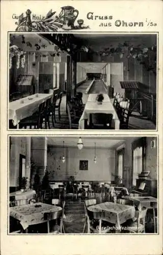 Ak Ohorn in Sachsen, Innenraum eines Gasthofs, Gesellschaftszimmer, große Tische