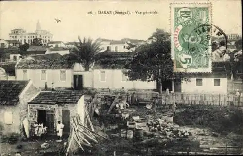 Ak Dakar Senegal, Stadtansicht, Gebäude, Pflanzen, Menschen, ländliche Umgebung