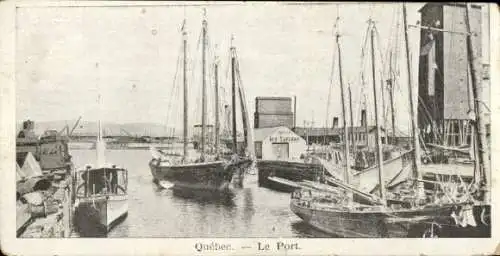 Ak Quebec Kanada, Montmorency River, Häfen, Segelschiffe, Lagerhäuser