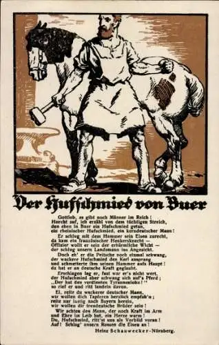 Ak Buer Gelsenkirchen im Ruhrgebiet, Schloss Berge, Hufschmied, Deutscher, Französischer Offizier