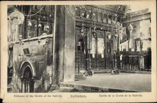 Ak Bethlehem Palästina, Eingang zur Geburtsgrotte,  Architektur, religiöse Stätte