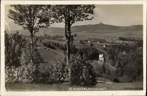 Ak Ještěd Jeschken Region Reichenberg, Jeschkenlandschaft, Panoramablick, Natur, Hügel, Bäume