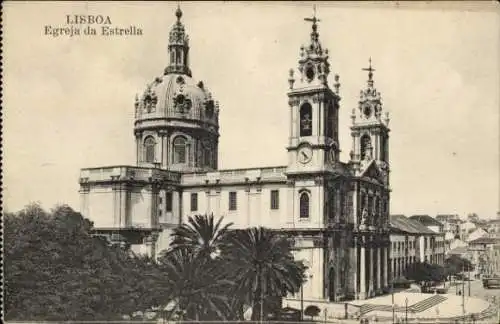 Ak Lisboa Lissabon Portugal, Egreja da Estrella, Kirche, Architektur, Palmen, schwarz-weiß