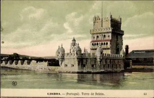 Ak Belém Lisboa Lissabon Portugal, Torre de Belem, Wasseransicht, farbenfroh, s Bauwerk