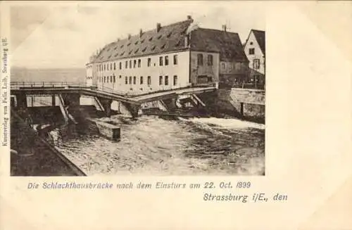 Ak Strasbourg Straßburg Elsass Bas Rhin, Schlachthausbrücke nach dem Einsturz 1899