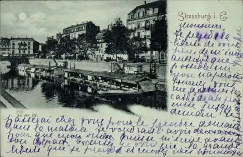 Ak Strasbourg Straßburg Elsass Bas Rhin, Uferansicht