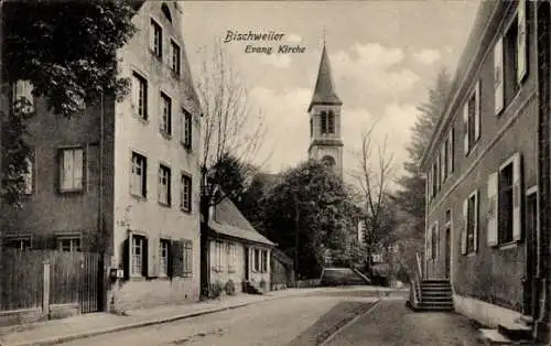 Ak Bischwiller Bischweiler Elsass Bas Rhin, Straße, Gebäude, evangelische Kirche, Bäume,  hist...