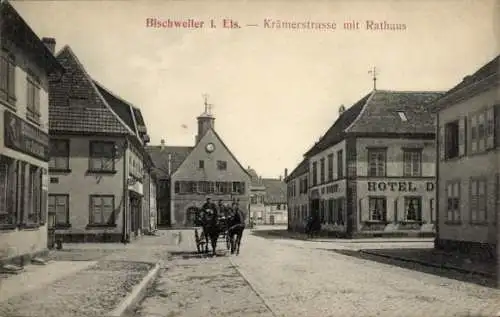 Ak Bischwiller Bischweiler Elsass Bas Rhin, Bischweiler Krämerstrasse, Rathaus, Hotel D, Pferd...