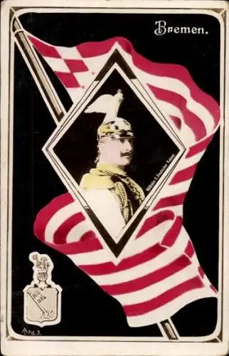 Wappen Ak Bremen, Kaiser Wilhelm II, Portrait, Flagge