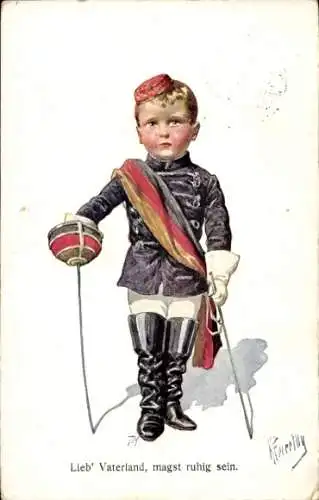 Künstler Ak Lieb' Vaterland, magst ruhig sein, Kind mit Säbel