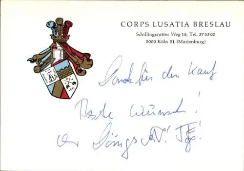 Studentika Ak Köln Marienburg, Corps Lusatia Breslau, Schillingsrotter Weg 15, Wappen