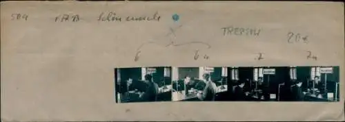 Kontaktabzug Fotos Berlin Treptow, VAB Schöneweide, Schalter Auszahlung, 4 Fotos ca. 4x2 cm