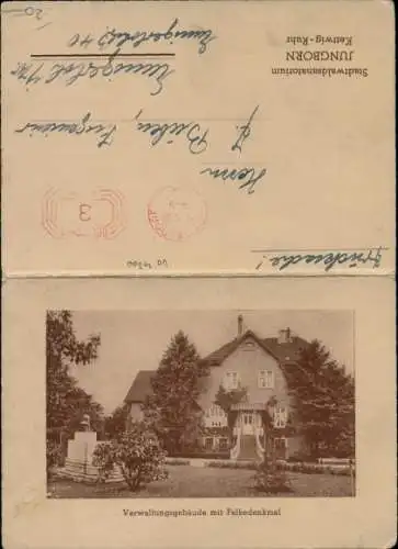 Klapp Ak Kettwig Essen im Ruhrgebiet, Stadtwaldsanatorium Jungborn, Verwaltungsgebäude, Denkmal