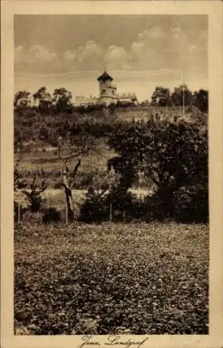 Ak Jena in Thüringen, Historisches Gebäude, Waldlandschaft, sepiafarbenes Foto, Himmel mit Wolken