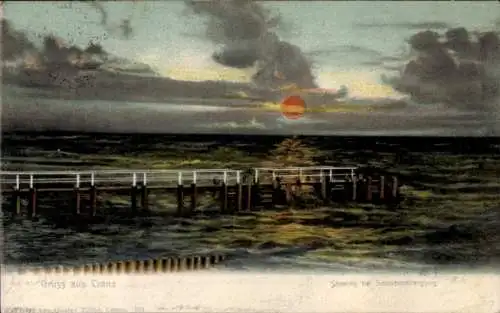 Ak Selenogradsk Ostseebad Cranz Ostpreußen, Sonnenuntergang, Seesteg
