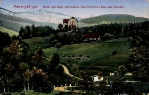 Ak Przesieka Hain Podgórzyn Giersdorf Riesengebirge Schlesien, Riesengebirge, Motiv aus  goldene 