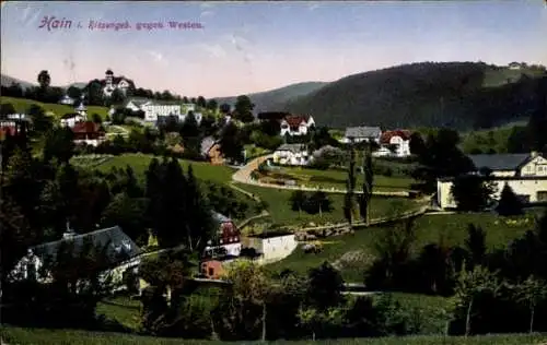 Ak Hain Oybin in der Oberlausitz, Berglandschaft, Häuser, Straßen, Bäume, Blick nach Westen