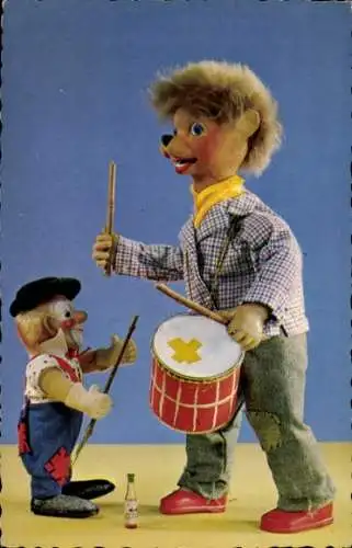 Ak Mecki mit Trommel, Clown, Reklame Steiff
