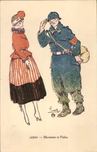 Künstler Ak Leroy, Marraines et Poilus, Soldat