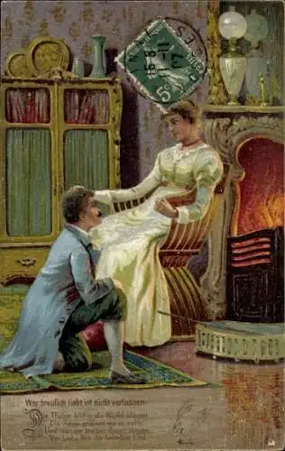 Künstler Ak Wer treulich liebt, ist nicht verlassen, Gedicht, Liebespaar