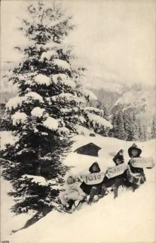 Ak Weihnachten, Kinder, Schlitten