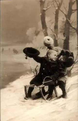 Ak Kinder fahren Schlitten, Schlittenfahrt