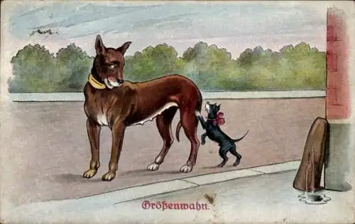 Künstler Ak Größenwahn, Dogge und Pinscher
