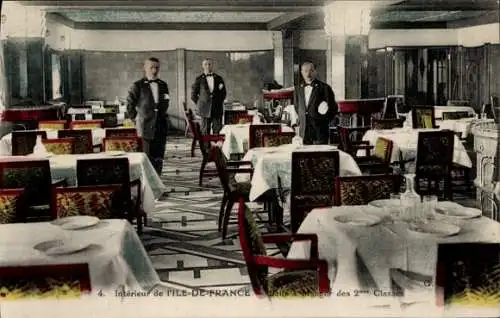 Ak Ile de France, Speisesalon 2. Klasse, CGT, French Line
