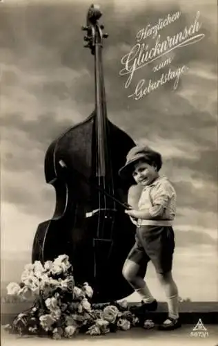 Ak Glückwunsch zum Geburtstag, Junge am Kontrabass