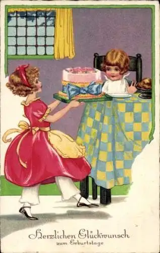 Ak Glückwunsch Geburtstag, Kinder, Kuchen