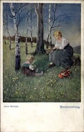 Künstler Ak Wittrich, Irene, Vorfrühling, Mutter mit Kind auf der Wiese
