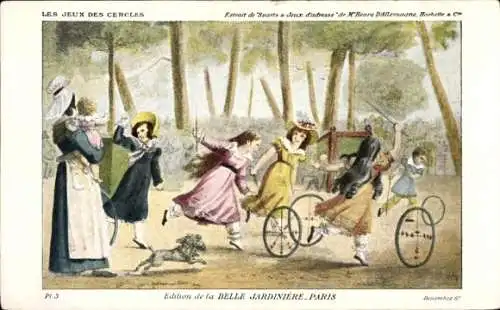 Ak Kinder spielen im Park mit Reifen, Spielzeug