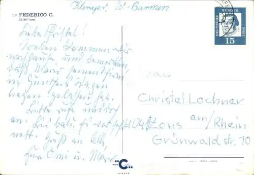 Ak SS Federico C., Kreuzfahrtschiff, Costa Crociere