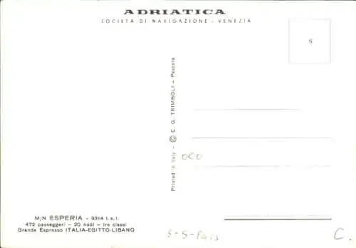 Ak Schiff MN Esperia, Passagierschiff
