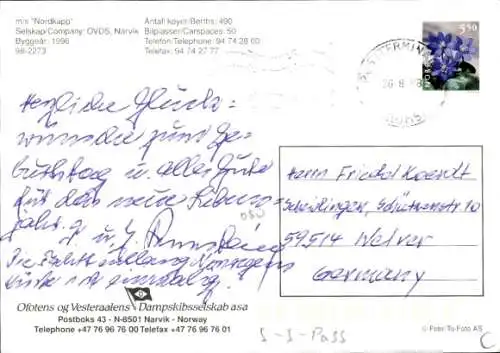 Ak MS Nordkapp auf dem Meer