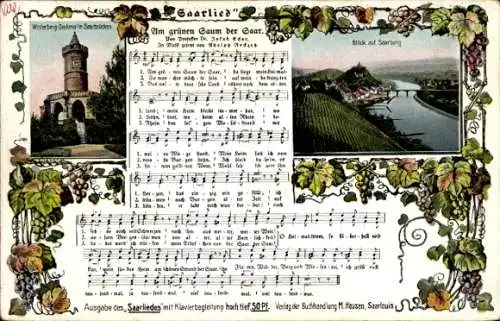 Ak Saarburg an der Saar Bezirk Trier, Winterberg-Distrikt in Saarbrücken, Saarlied, Am grünen ...