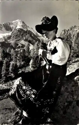 Ak Arolla Kanton Wallis, Mädchen in Landestracht