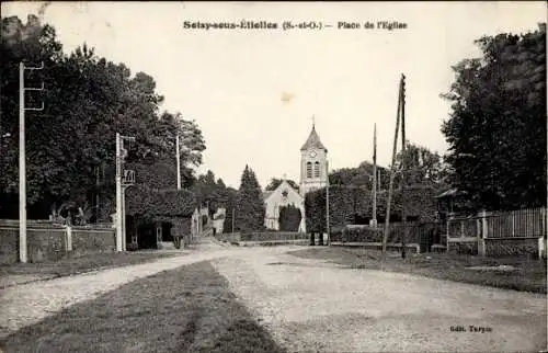 Ak Soisy sous Étiolles Soisy-sur-Seine Essonne, Place de l'Eglise
