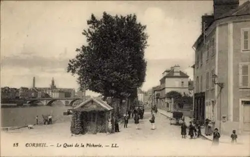 Ak Corbeil Essonne, Le Quai de la Pecherie. - LL.