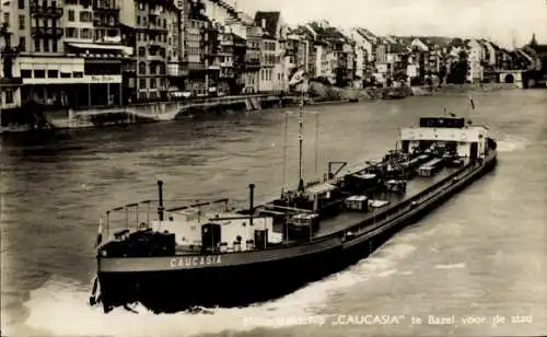 Ak Basel Stadt Schweiz, Motortankschiff Caucasia, Phs. van Ommeren NV, Rotterdam