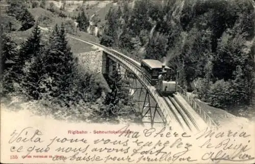 Ak Luzern, Rigibahn, Blick auf die Schnurtobelbrücke, Lok mit Waggon
