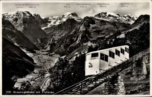 Ak Kanton Glarus Schweiz, Braunwaldbahn, Standseilbahn