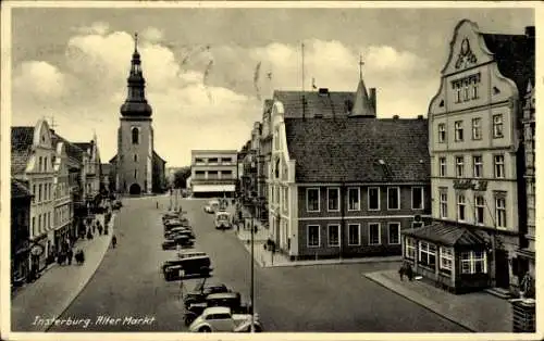 Ak Tschernjachowsk Insterburg Ostpreußen, Alter Markt, Stadtansicht, Uhrturm