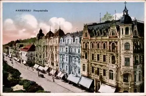 Ak Mariánské Lázně Marienbad Region Karlsbad, MARIENBAD, Hauptstraße, stilvolle Architektur, g...