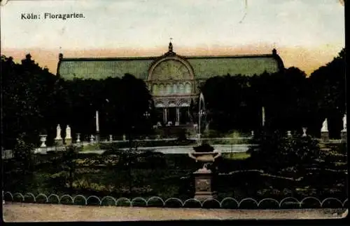 Ak Köln am Rhein, Floragarten, Historisches Gebäude, Brunnen, Parklandschaft