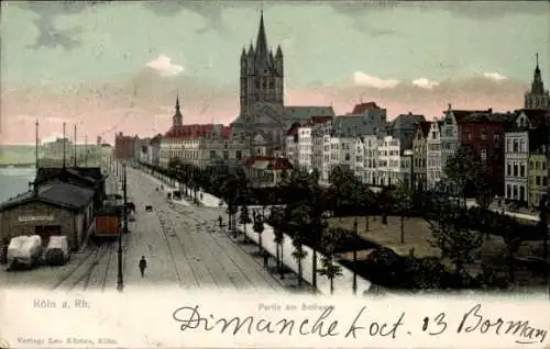 Ak Köln am Rhein, Panorama mit Gebäuden, Dom, Uferpromenade, Verlag Leo Kürten