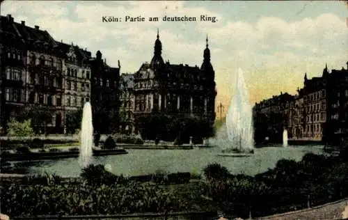 Ak Köln am Rhein, Vorderseite: Stadtansicht mit Brunnen, historische Gebäude, farbige Postkarte